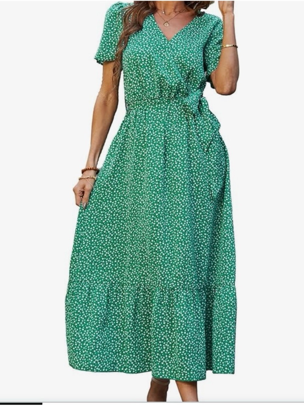 Ladies Size XL Green Floral Tie-Waist Maxi Dress. NEW